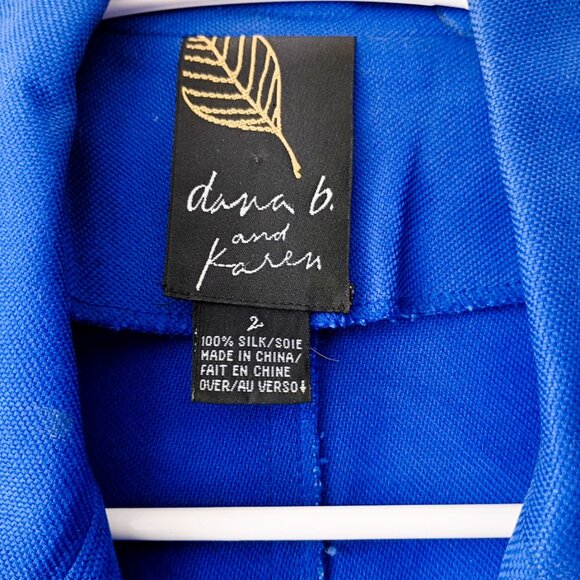 Dana B & Karen 100% Silk Royal Blue Belted Button-Up Shirt Jacket Women's Size 2 - Picture 7 of 8